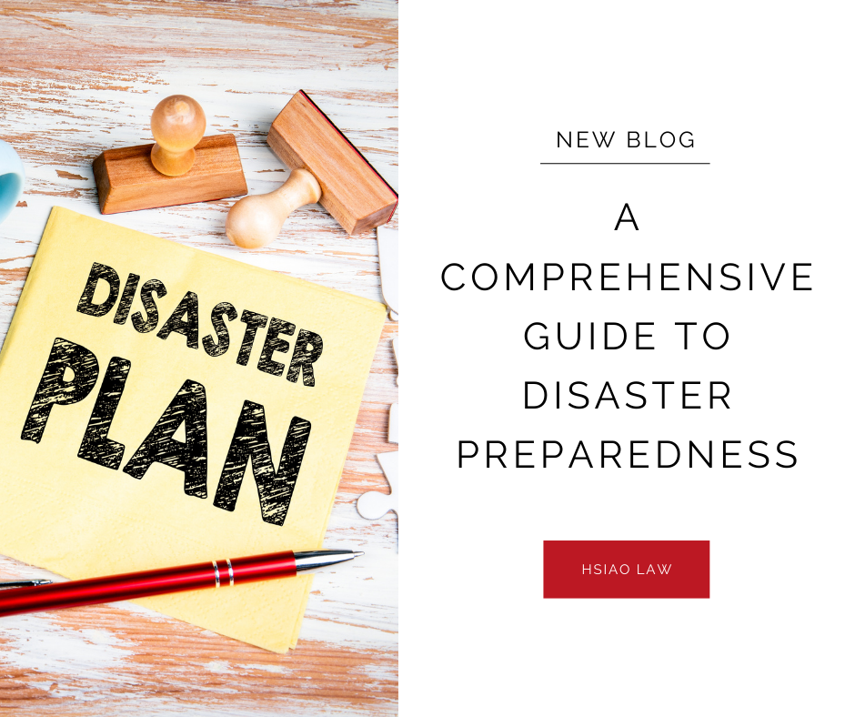 A photo with word "Disaster Plan" on the left and "A comprehensive guide to disaster preparedness" on the right.